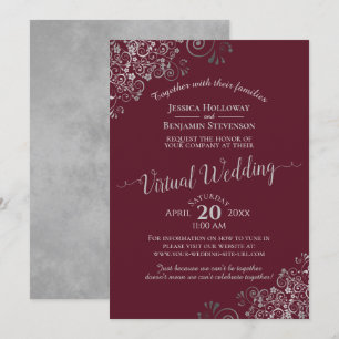 Elegant Silver Grey en Burgundy Virtual Wedding Kaart