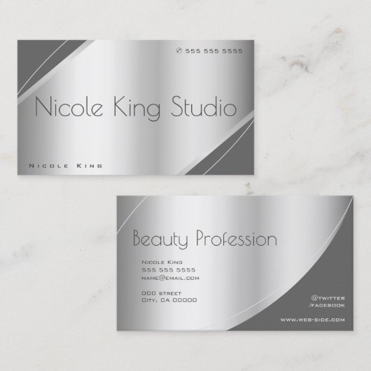 Elegant Silver Grey Glam Style Professional Visitekaartje (Voorkant / Achterkant)