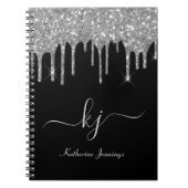 Elegant Silver Grey Glitter Drift Monogram Script Notitieboek (Voorkant)