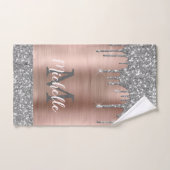 Elegant Silver Grey Glitter Drips Monogramed Bad Handdoek (Handdoek)