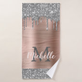 Elegant Silver Grey Glitter Drips Monogramed Badhanddoek (Badhanddoek)