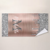 Elegant Silver Grey Glitter Drips Monogramed Badhanddoek (Badhanddoek)