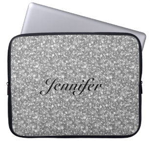 Elegant Silver Grey Glitter & Sparkles 2-Monogram Laptop Sleeve