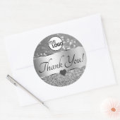 Elegant Silver Grey Glitter Stars Dank u Logo Ronde Sticker (Envelop)