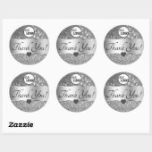Elegant Silver Grey Glitter Stars Dank u Logo Ronde Sticker (Vel)