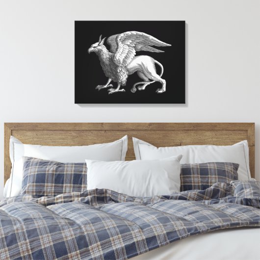 Elegant Silver Grey/Grey Griffin Legendary Beast Canvas Afdruk (Insitu (Slaapkamer))