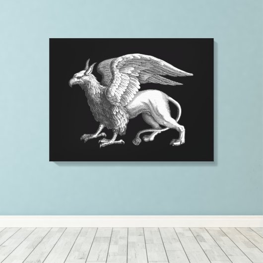 Elegant Silver Grey/Grey Griffin Legendary Beast Canvas Afdruk (Insitu (Houten vloer))