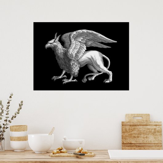 Elegant Silver Grey/Grey Griffin Legendary Beast Poster (Keuken)