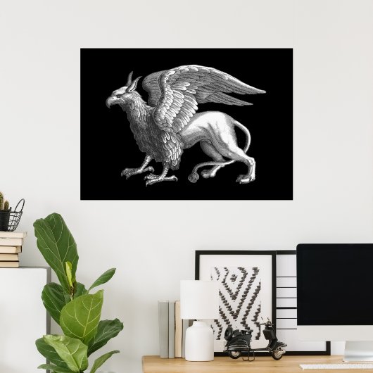 Elegant Silver Grey/Grey Griffin Legendary Beast Poster (Thuiskantoor)