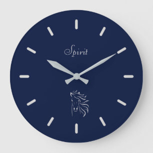 Elegant Silver Grey Horse Silhouette op Navy Blue Grote Klok