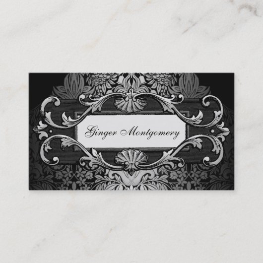 Elegant Silver Grey Lijst Damask Visitekaartje (Voorkant)