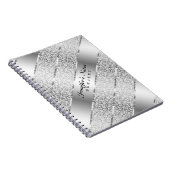 Elegant Silver Grey Metallic Stripes 2 Monogram Notitieboek (Rechterzijde)