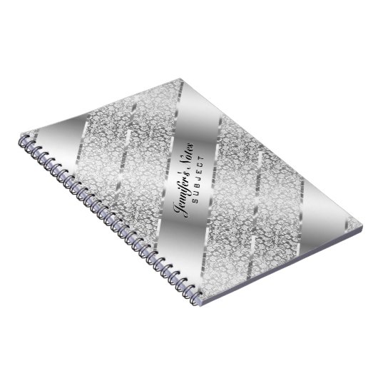 Elegant Silver Grey Metallic Stripes 2 Monogram Notitieboek (Rechterzijde)