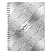 Elegant Silver Grey Metallic Stripes 2 Monogram Notitieboek (Voorkant)