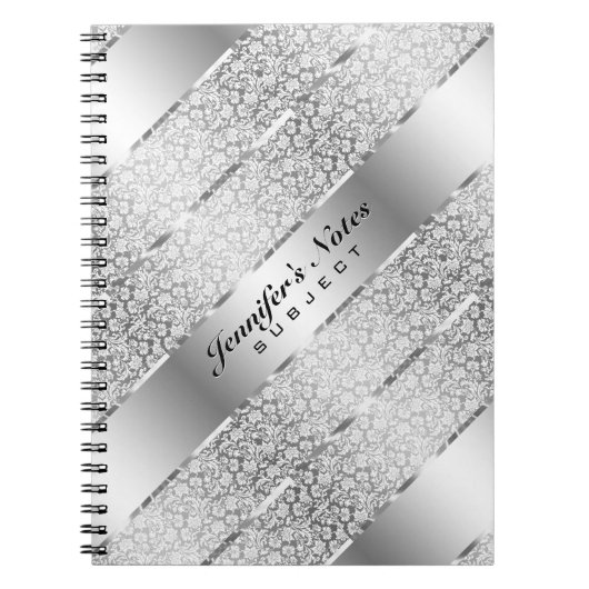 Elegant Silver Grey Metallic Stripes 2 Monogram Notitieboek (Voorkant)