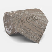 Elegant Silver Grey Palm Leaf Pattern Initialen Stropdas (Opgerold)