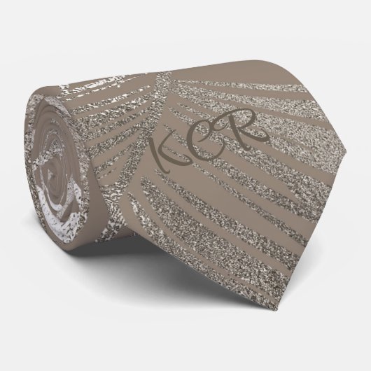 Elegant Silver Grey Palm Leaf Pattern Initialen Stropdas (Opgerold)