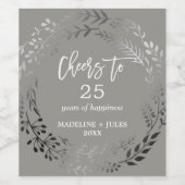 Elegant Silver Grey Proost op 25 jaar Jubileum Wijn Etiket (Enkel label)