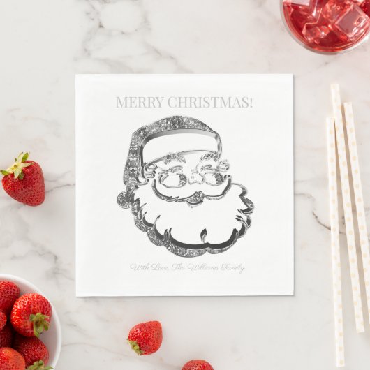 Elegant Silver Grey Santa Claus Merry Kerstmis Servet (Insitu)