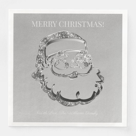 Elegant Silver Grey Santa Claus Merry Kerstmis Servet (Voorkant)