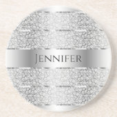 Elegant Silver Grey Stripes Monogram Onderzetter (Voorkant)