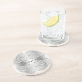 Elegant Silver Grey Stripes Monogram Onderzetter (Zijkant)