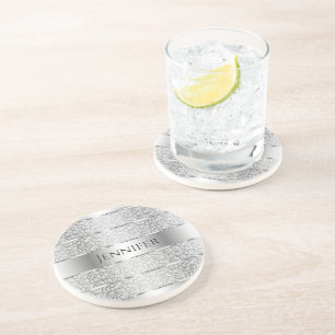 Elegant Silver Grey Stripes Monogram Onderzetter