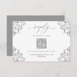 Elegant Silver Grey Vintage Wedding QR Code RSVP Kaartje