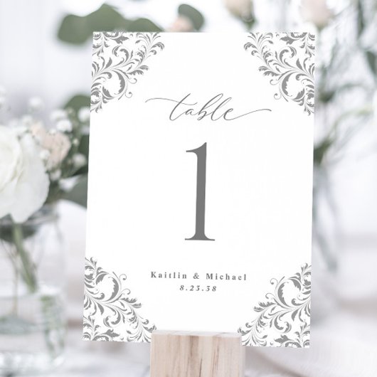 Elegant Silver Grey Wedding 5x7 Tabelnummer Kaarte Kaart