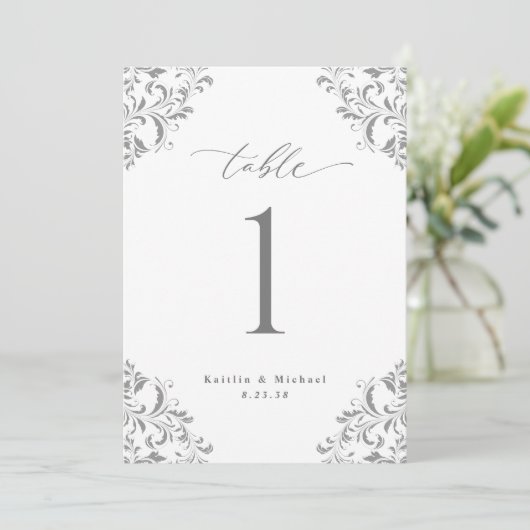 Elegant Silver Grey Wedding 5x7 Tabelnummer Kaarte Kaart (Staand voorkant)