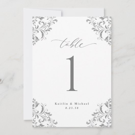 Elegant Silver Grey Wedding 5x7 Tabelnummer Kaarte Kaart (Achterkant)
