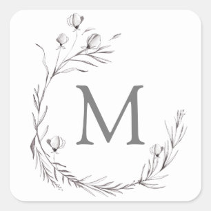 Elegant Silver Grey White Botanical Wreatwending W Vierkante Sticker