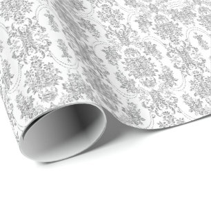 Elegant Silver Grey & White  Floral Pattern Cadeaupapier