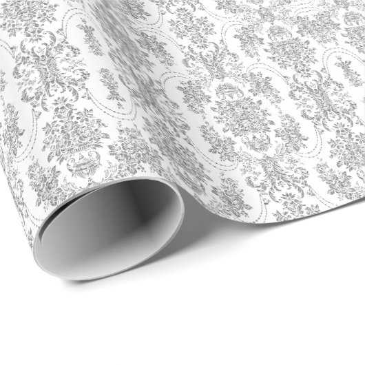 Elegant Silver Grey & White  Floral Pattern Cadeaupapier (Rol Hoek)