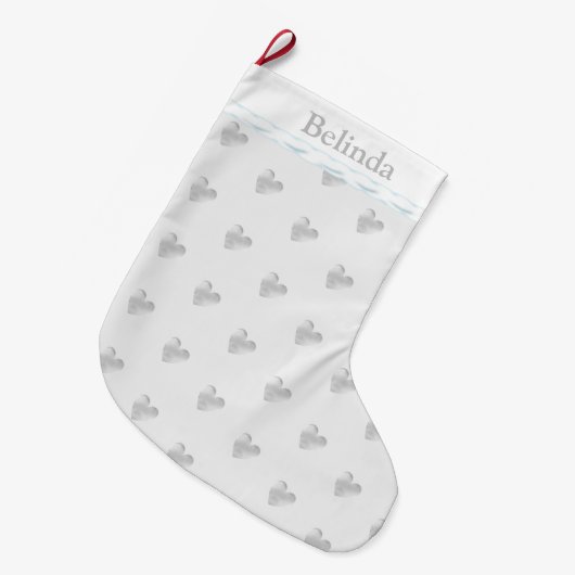 Elegant Silver Heart Pattern Grote Kerstsok (Voorkant (Hangend))