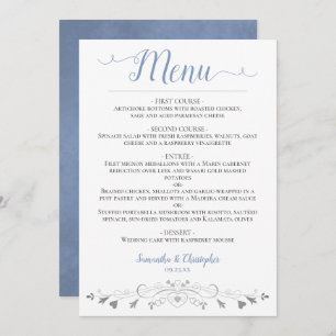 Elegant Silver Hearts Filigree Dusty Blue Wedding Menu