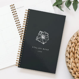 Elegant Silver Hibiscus Flower Personalized Planner