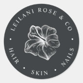 Elegant Silver Hibiscus Flower Personalized Ronde Sticker (Voorkant)