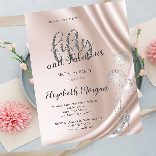 Elegant Silver High Heels 50th Birthday Party Kaart