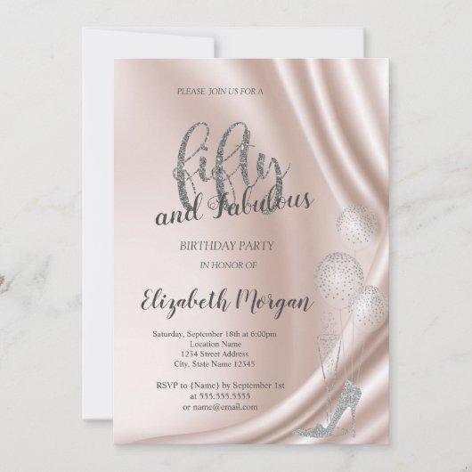 Elegant Silver High Heels 50th Birthday Party Kaart (Voorkant)