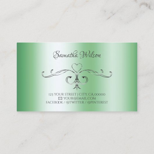 Elegant Silver  hoeken Chic Luminous Green Visitekaartje (Achterkant)