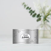 Elegant Silver  Hoeken met Logo Ornamental Visitekaartje (Staand voorkant)