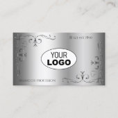 Elegant Silver  Hoeken met Logo Ornamental Visitekaartje (Voorkant)