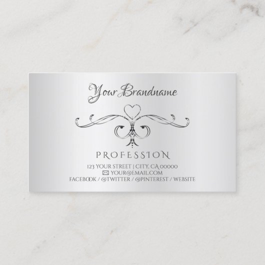 Elegant Silver Hoekgrenzen met Initialen Visitekaartje (Achterkant)