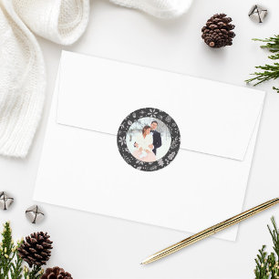 Elegant Silver Holiday Pattern Weddenfoto Ronde Sticker