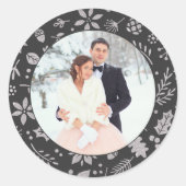 Elegant Silver Holiday Pattern Weddenfoto Ronde Sticker (Voorkant)
