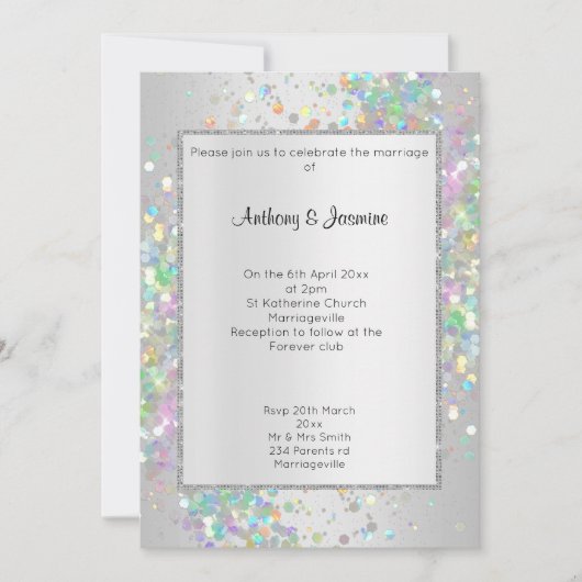 ELEGANT SILVER HOLOGRAPHIC PASTEL WEDING KAART (Voorkant)