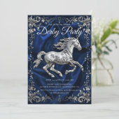 Elegant Silver Horse Derby Party Invitation with N Kaart (Staand voorkant)