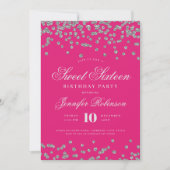Elegant Silver Hot Roze Confetti Foto Zoet 16 Kaart (Voorkant)