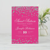 Elegant Silver Hot Roze Confetti Foto Zoet 16 Kaart (Staand voorkant)